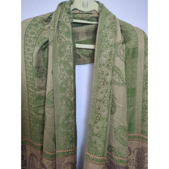 Paisley Pashmina & Silk Scarf Shawl Wrap One Size Elegant Sage Green/Orange - Picture 2 of 10